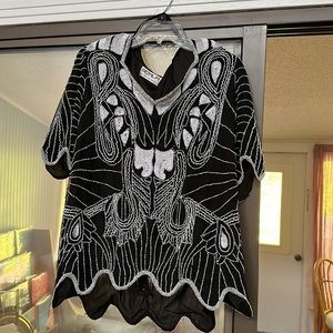 Vintage Black Beaded Sequin Top